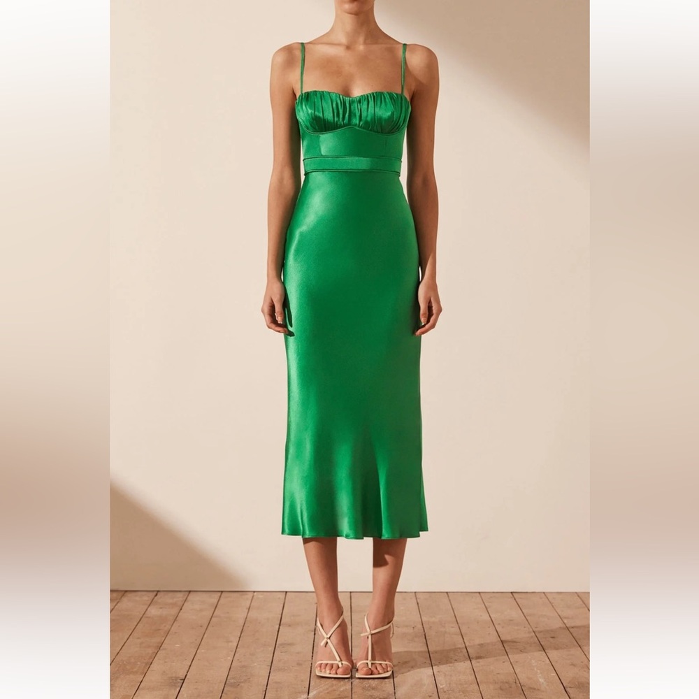 Shona Joy Lana Corded Ruched Midi Dress - Tree Green